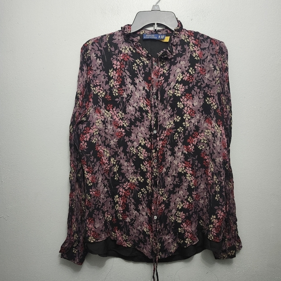 Polo Ralph Lauren women's button-up blouse size XL floral black - Picture 1 of 9